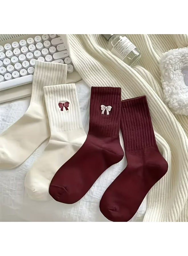Kandid 2 Pairs Valentines Cute Ankle Socks with Bow Ties - Image 2
